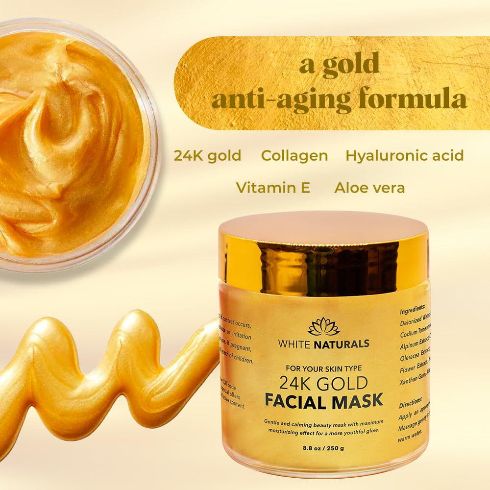 White Naturals gold facial mask texture showing pore cleansing and oil control