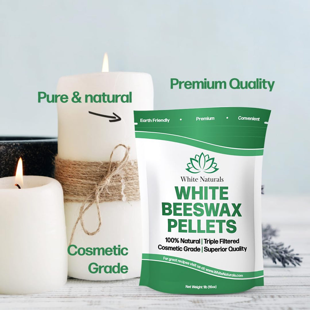 White Naturals beeswax pellets for lip balms and skin care.