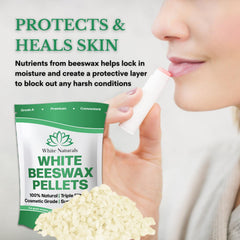 White Naturals beeswax pellets melting, melts cleanly for lip balms and lotions.