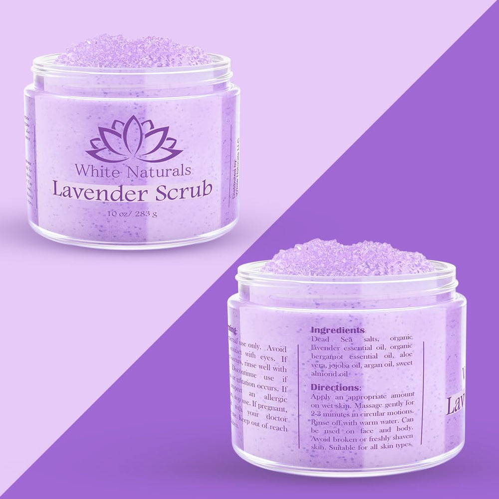 White Naturals Lavender Body Scrub applied on back area for even coverage.