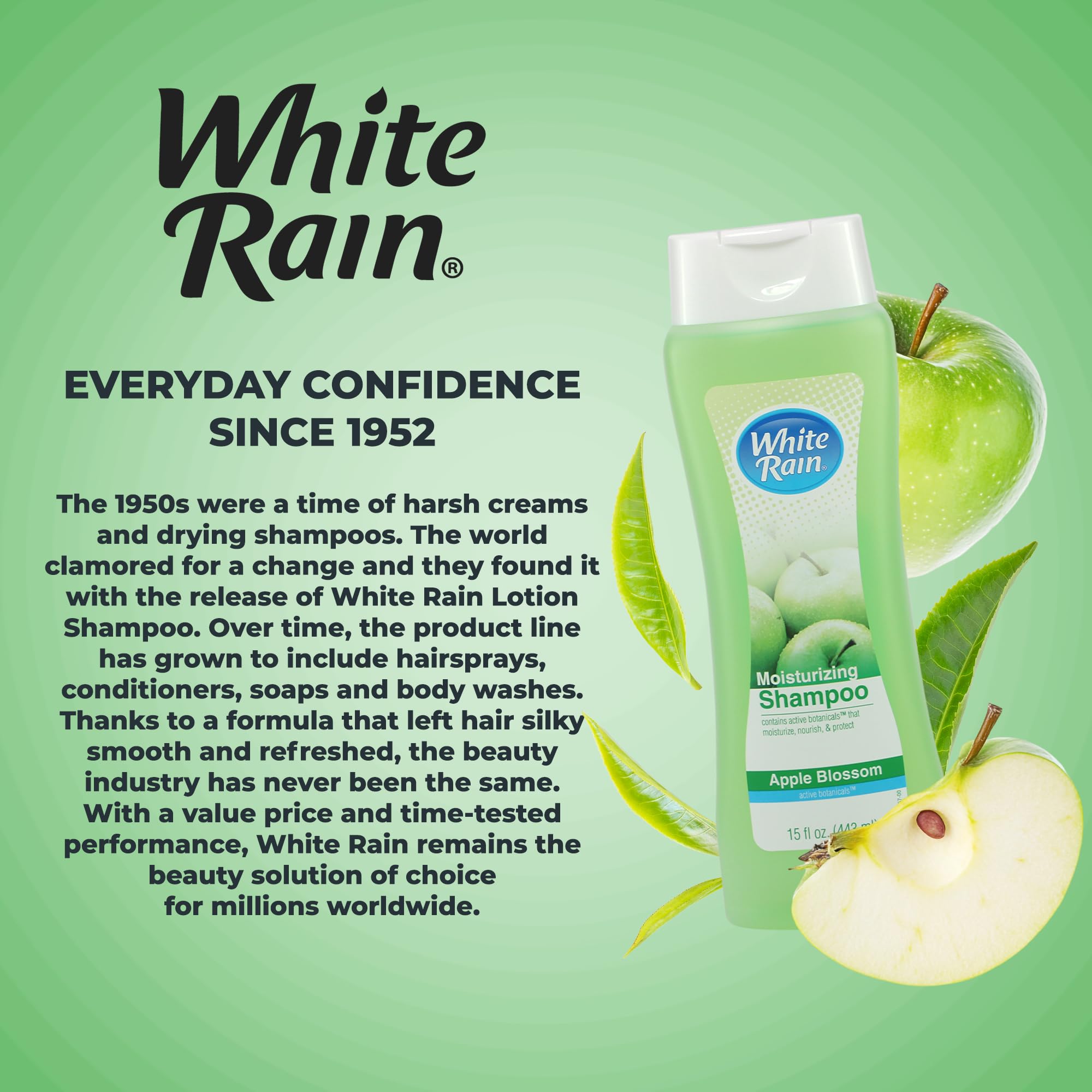 White Rain Apple Blossom shampoo packaging display for daily use