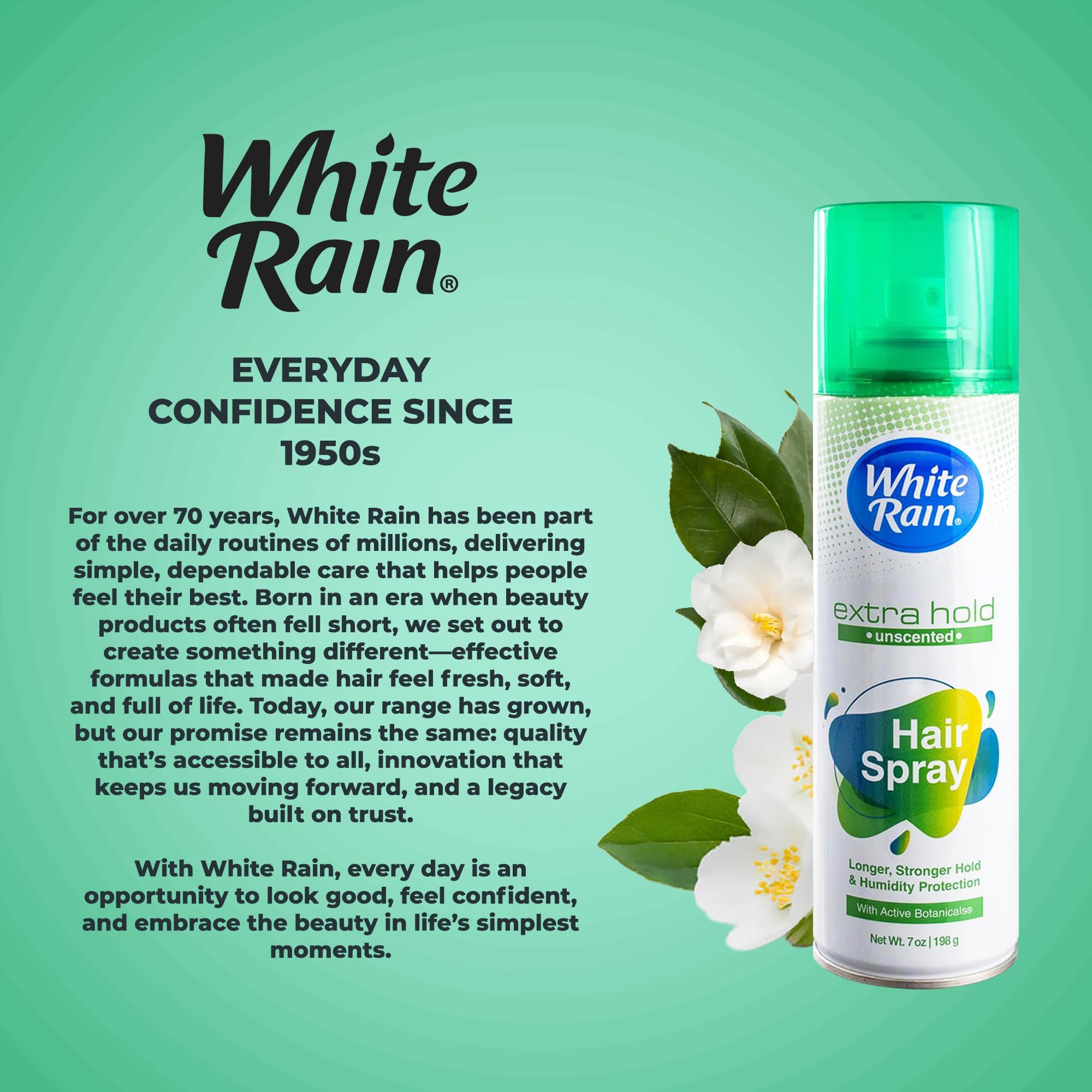 White Rain Hairspray Extra Hold aerosol can supports clean finish.