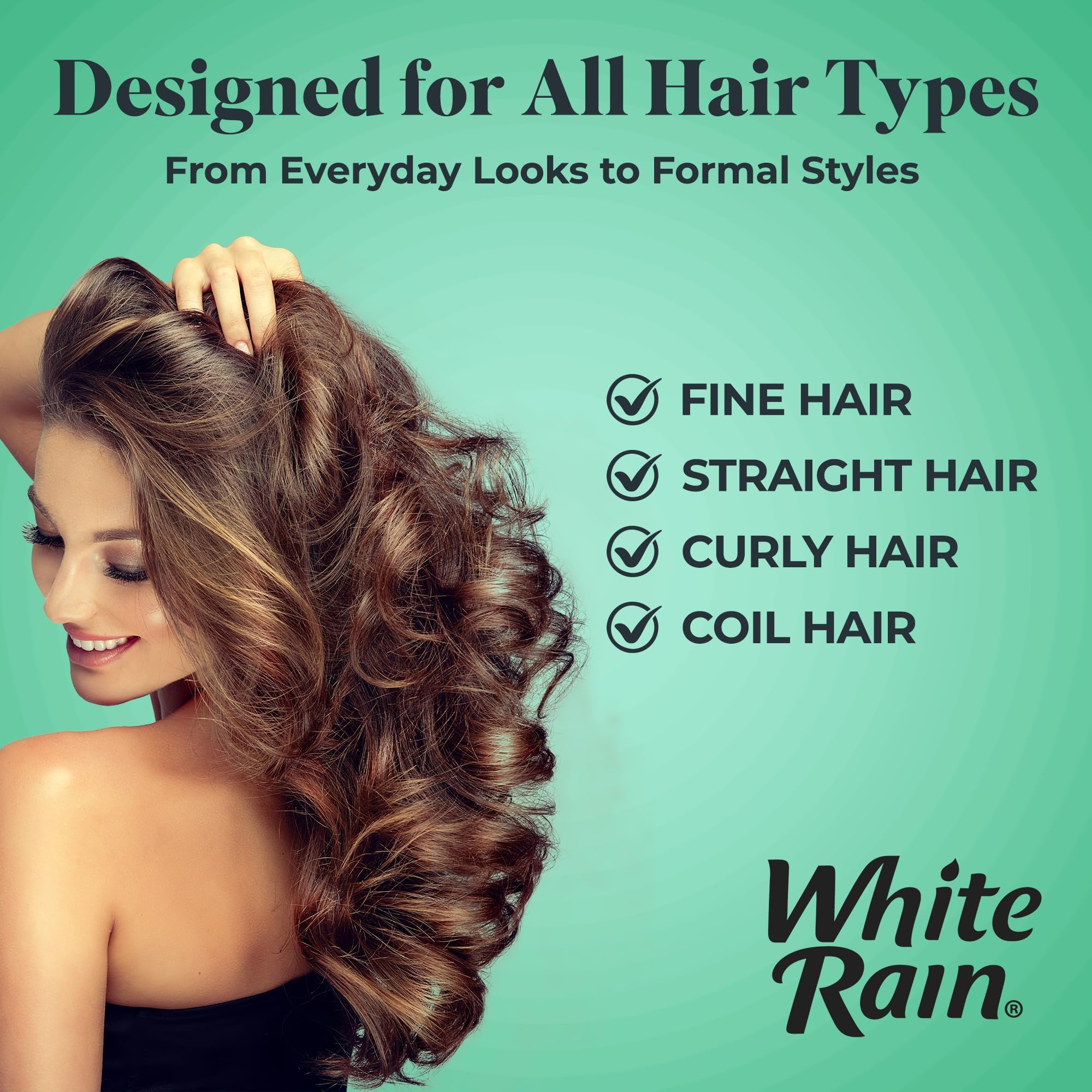 White Rain fragrance-free spray packaging highlights versatile use.
