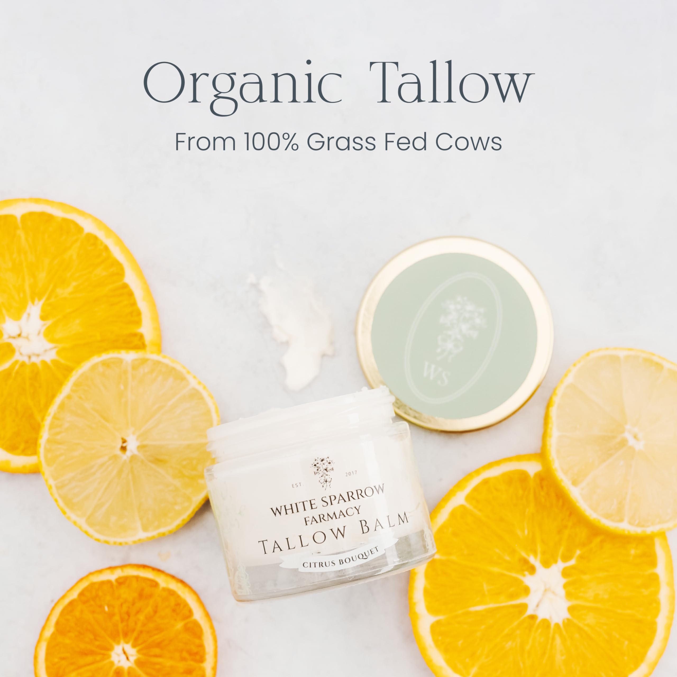 White Sparrow Farmacy balm jar shows rich texture for nourishing skin.