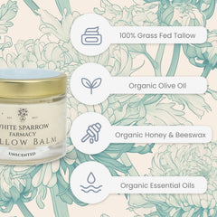 White Sparrow Farmacy organic grass-fed tallow closeup shows vitamin-rich nourishment for skin