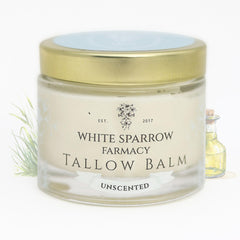 White Sparrow Farmacy tallow balm 2 oz jar for face and body, ideal daily hydration