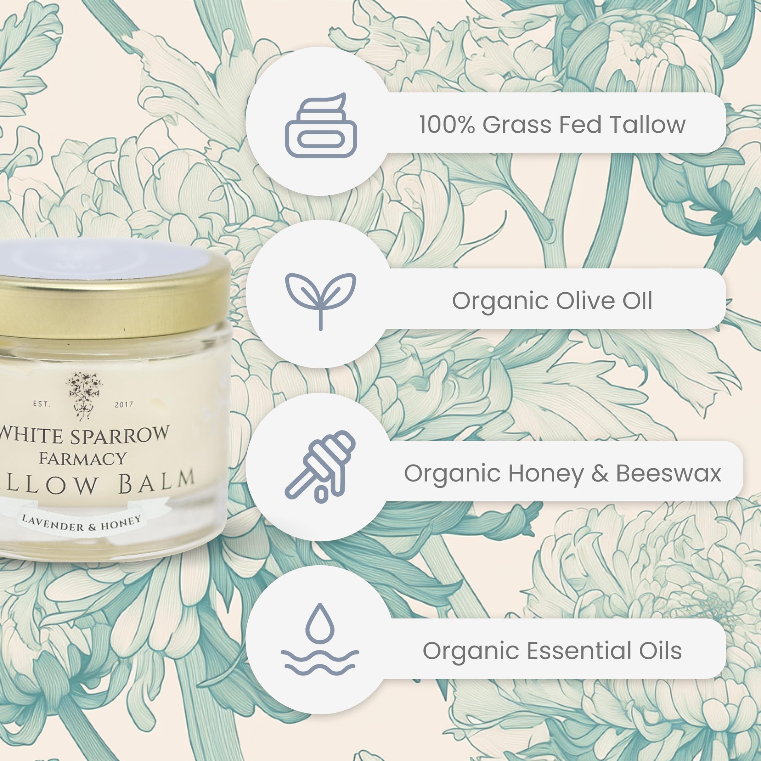 Hands applying White Sparrow Farmacy tallow balm for deep moisture and scent