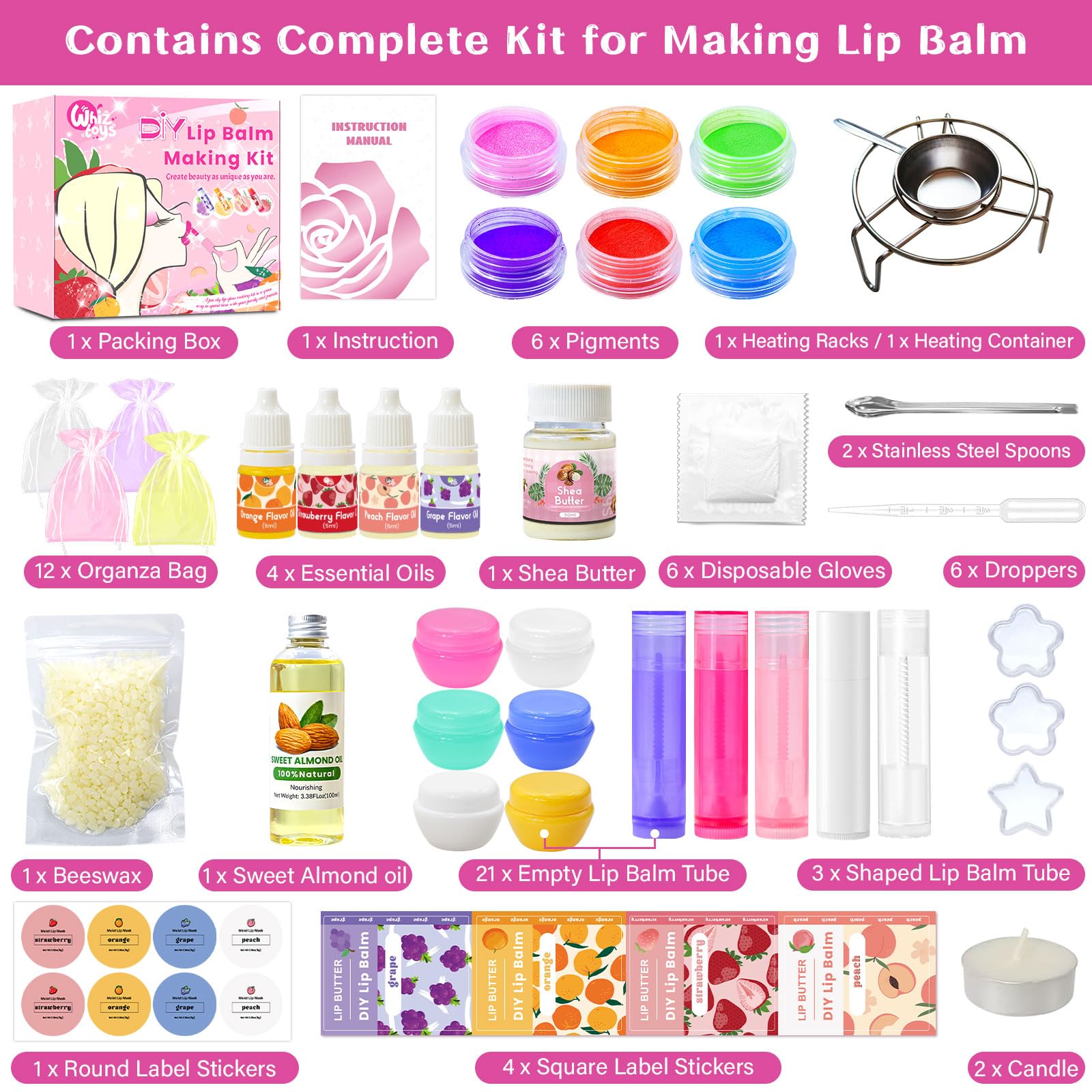 WhizToys pigments and mica powders in vibrant colors for custom lip gloss