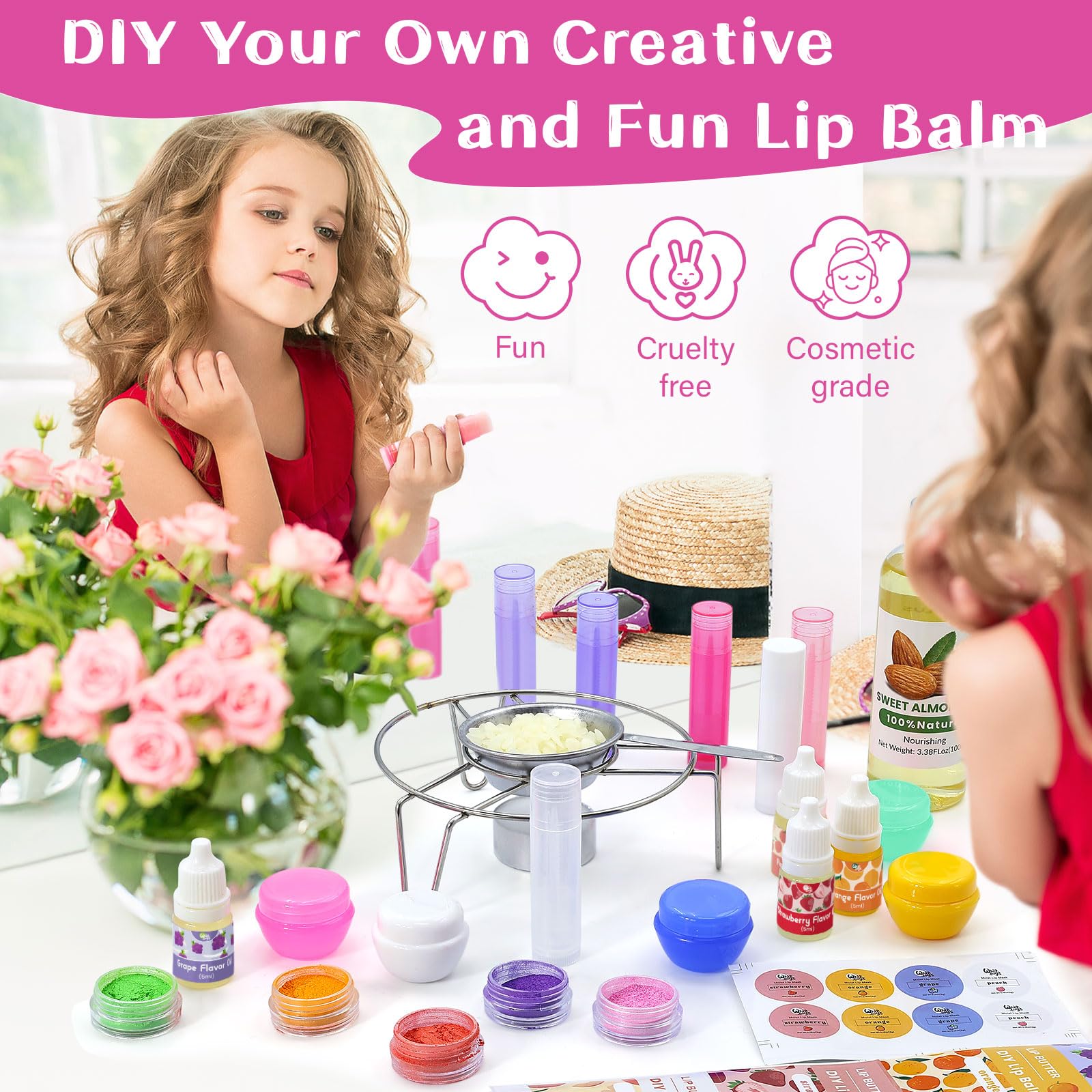WhizToys kit ingredients with natural beeswax and shea butter for moisturized lips