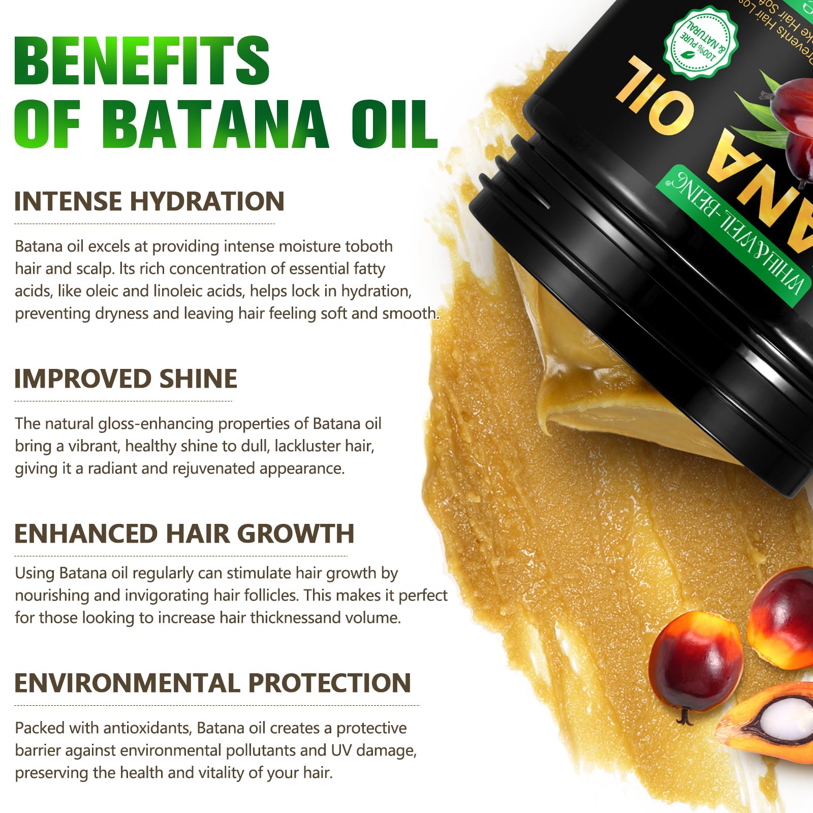 WHLH & WELL-BEING Batana Oil jar highlights natural ingredients