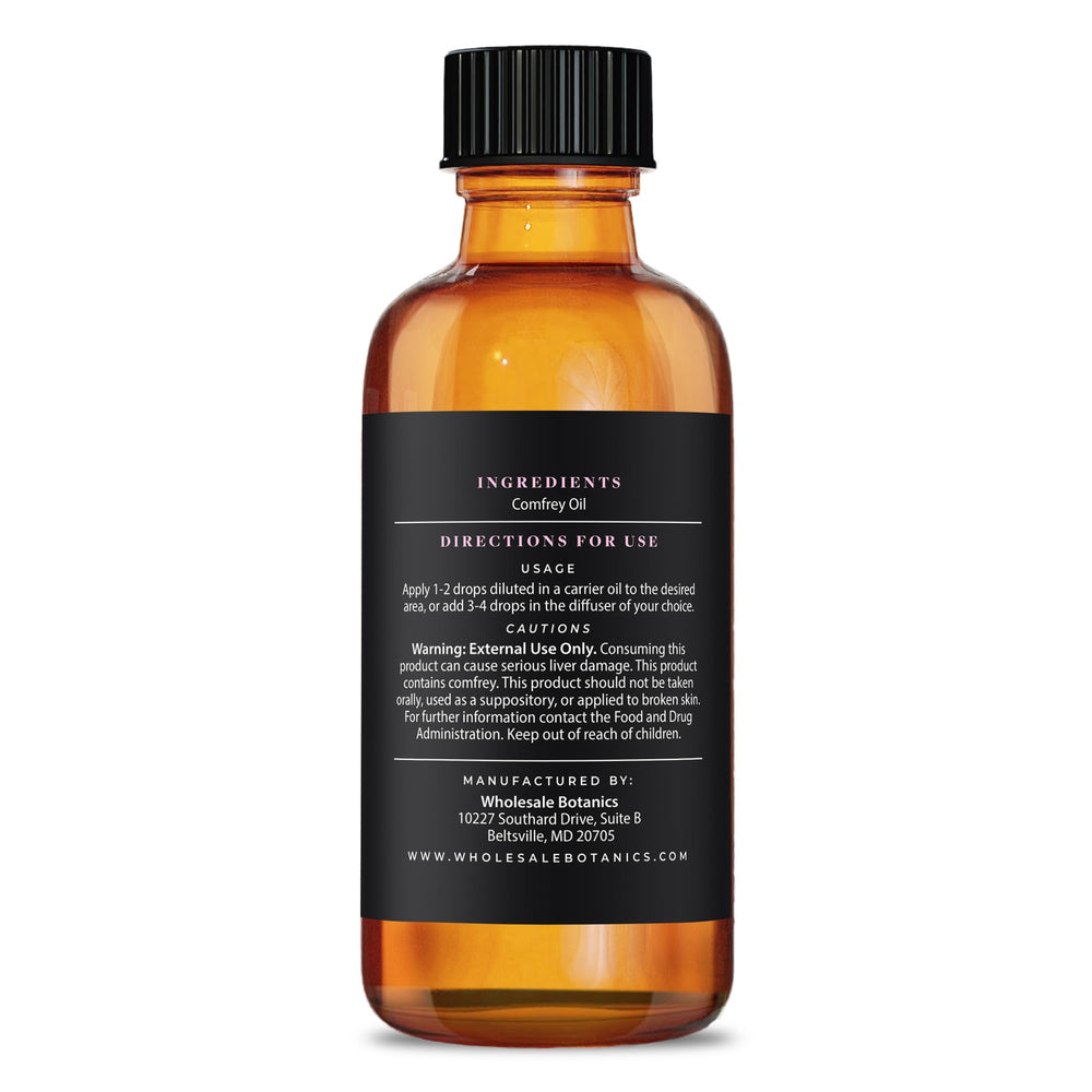 Wholesale Botanics Comfrey Infused Oil label highlighting USA bottling quality