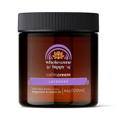 WHOLESOME HIPPY Calm Body Cream bottle with lavender for soothing evenings.