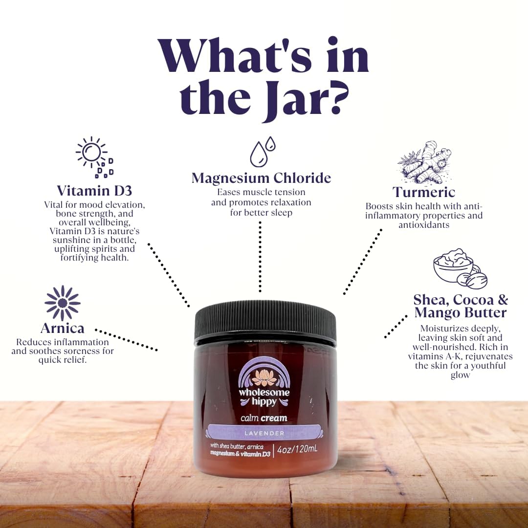 Wholesome Hippy Calm Body Cream texture closeup showing smooth absorption.