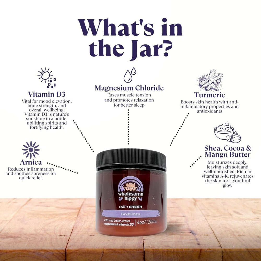 Wholesome Hippy Calm Body Cream texture closeup showing smooth absorption.