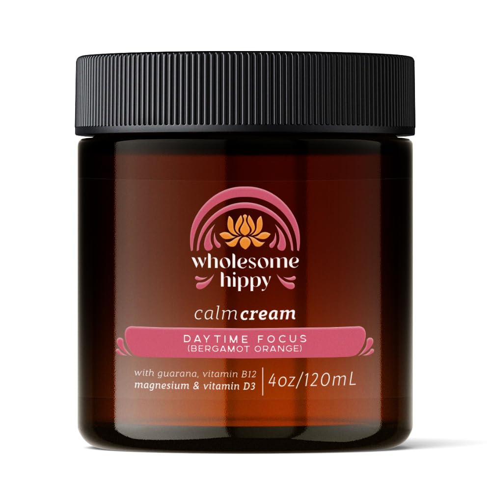 Wholesome Hippy Daytime Focus Cream bottle highlights energizing formula for daytime clarity