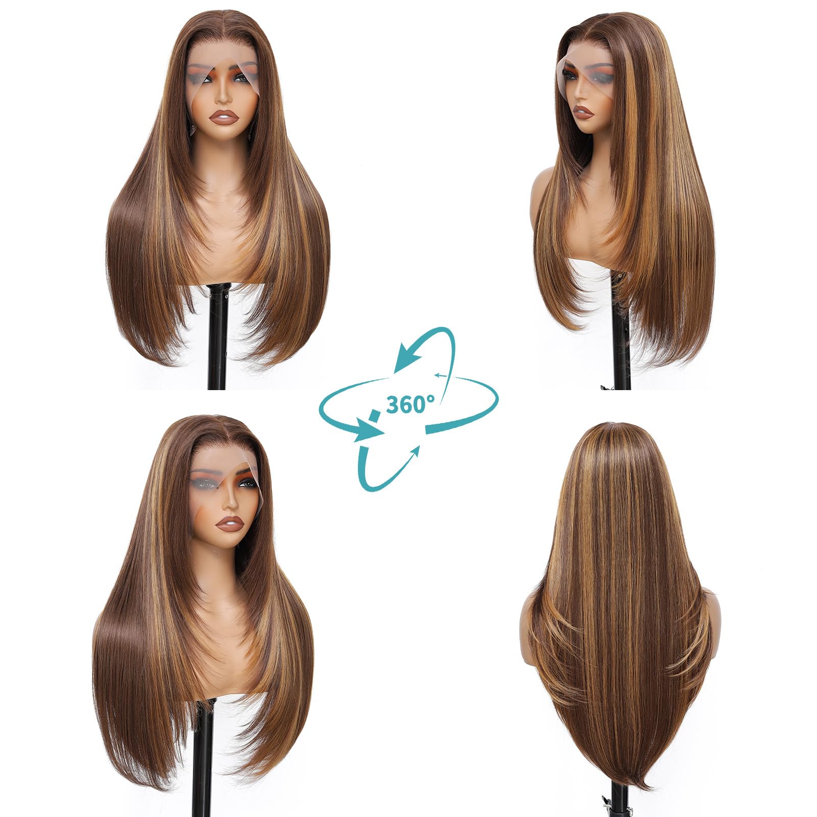 WIGAGA Honey Blonde sunkissed highlights on straight wig for versatile styling.