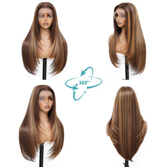 WIGAGA Honey Blonde sunkissed highlights on straight wig for versatile styling.