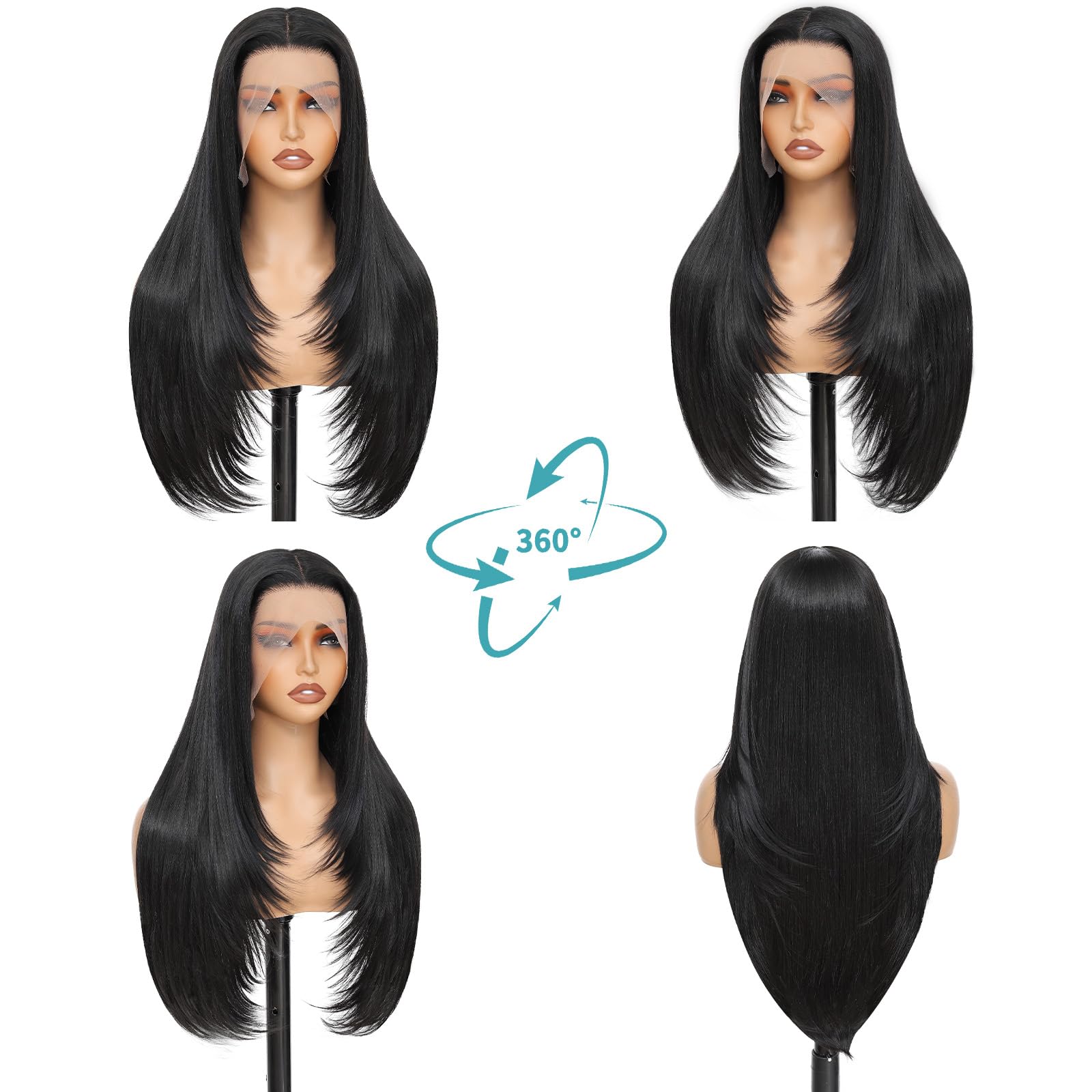 WIGAGA straight 26-inch layered wig for versatile styling from parting to volume.