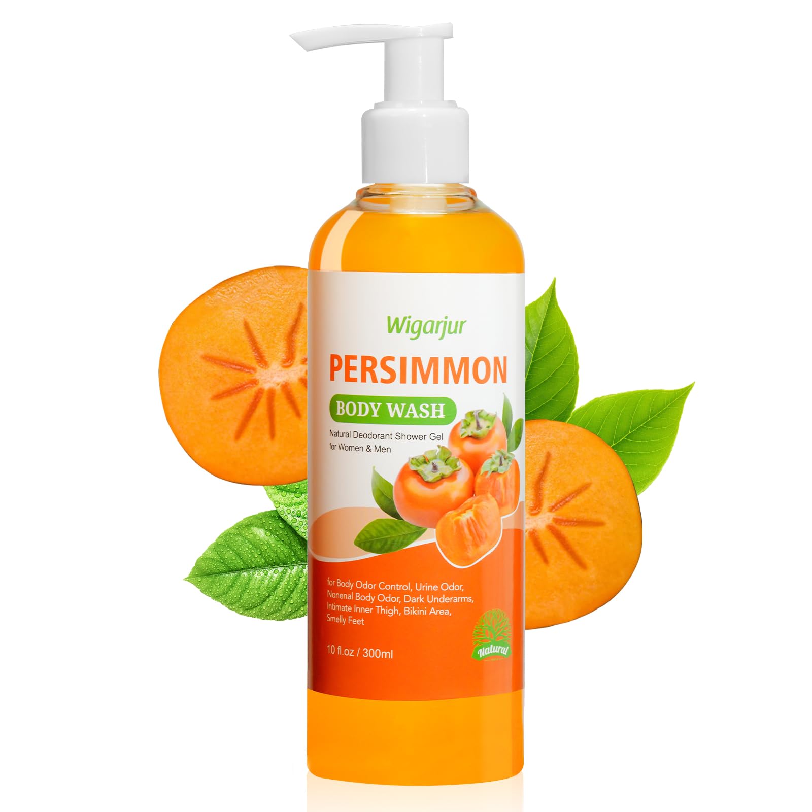 Wigarjur Persimmon Body Wash bottle for long-lasting odor control and skin nourishment.