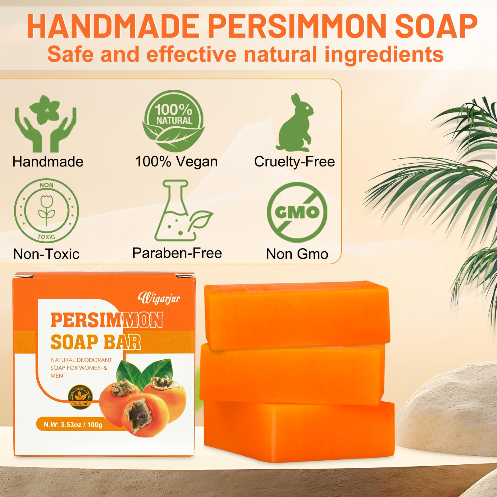 Wigarjur Persimmon Soap uses natural ingredients for skin-friendly cleansing.
