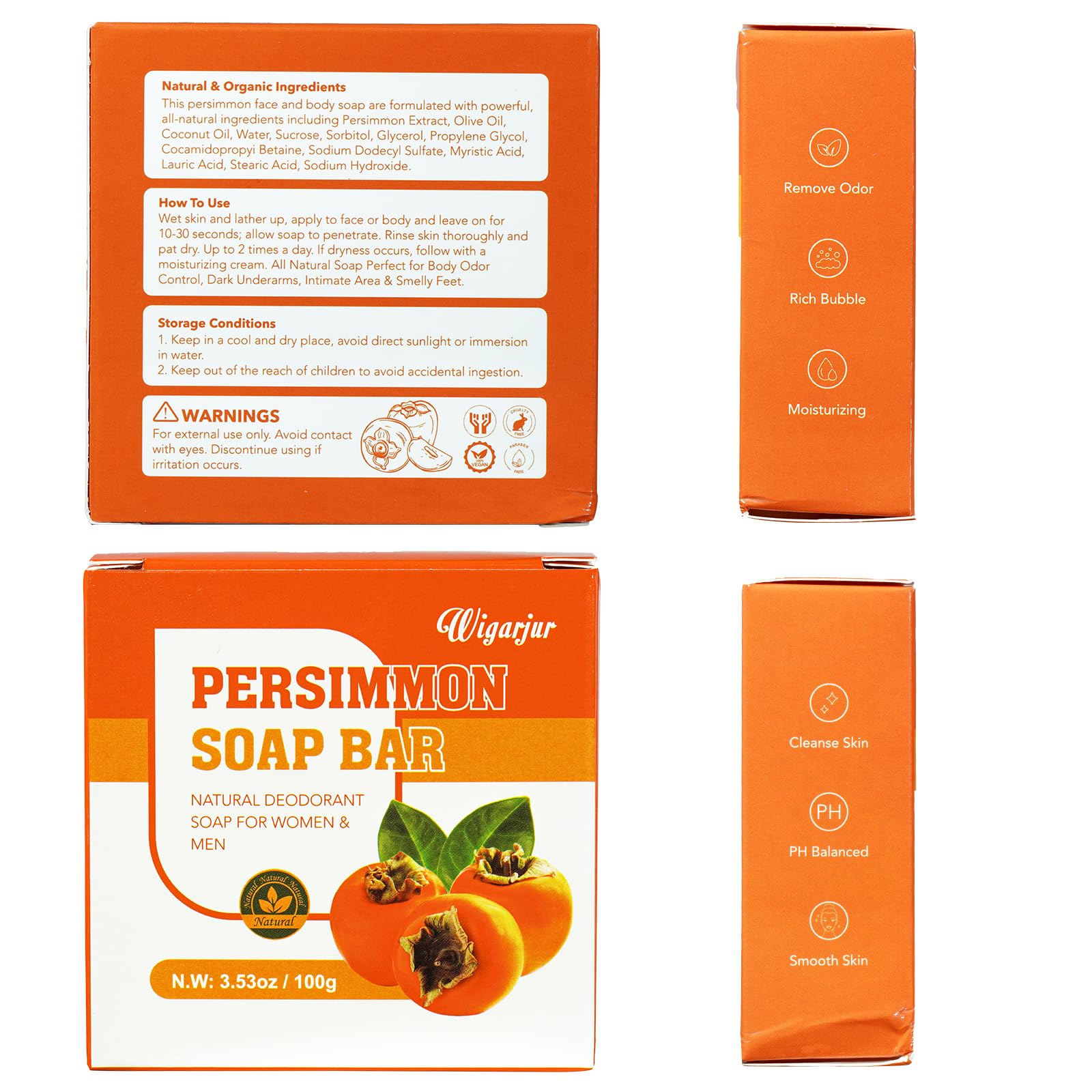 Wigarjur Persimmon Soap travel-friendly bar for odor control anywhere.