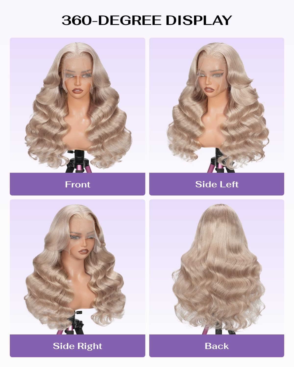 Wigcool 360 Lace Wig featuring 3 combs and 2 adjustable straps for secure fit