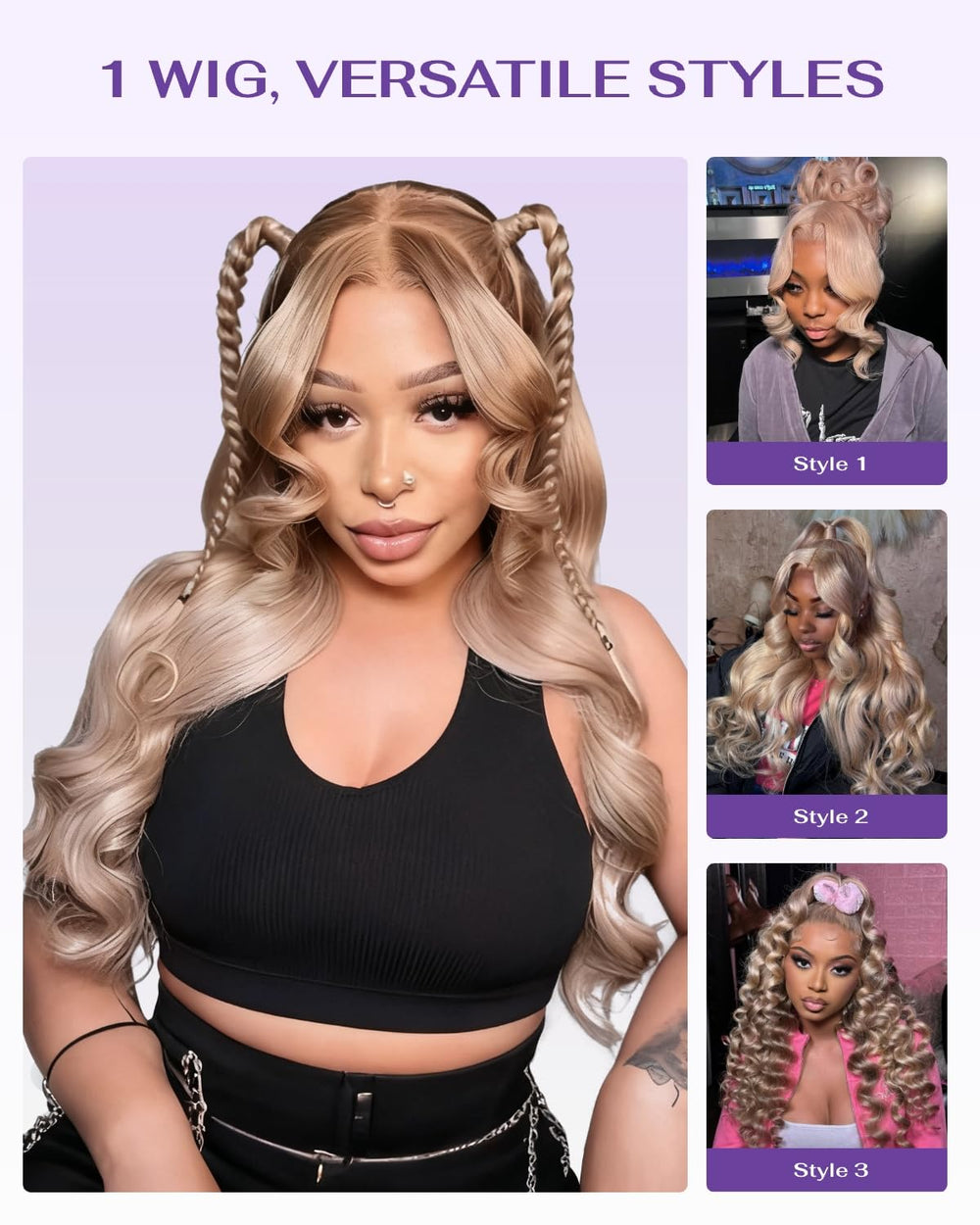Wigcool 360 Ombre Ash Blonde Lace Front Wig with versatile styling options