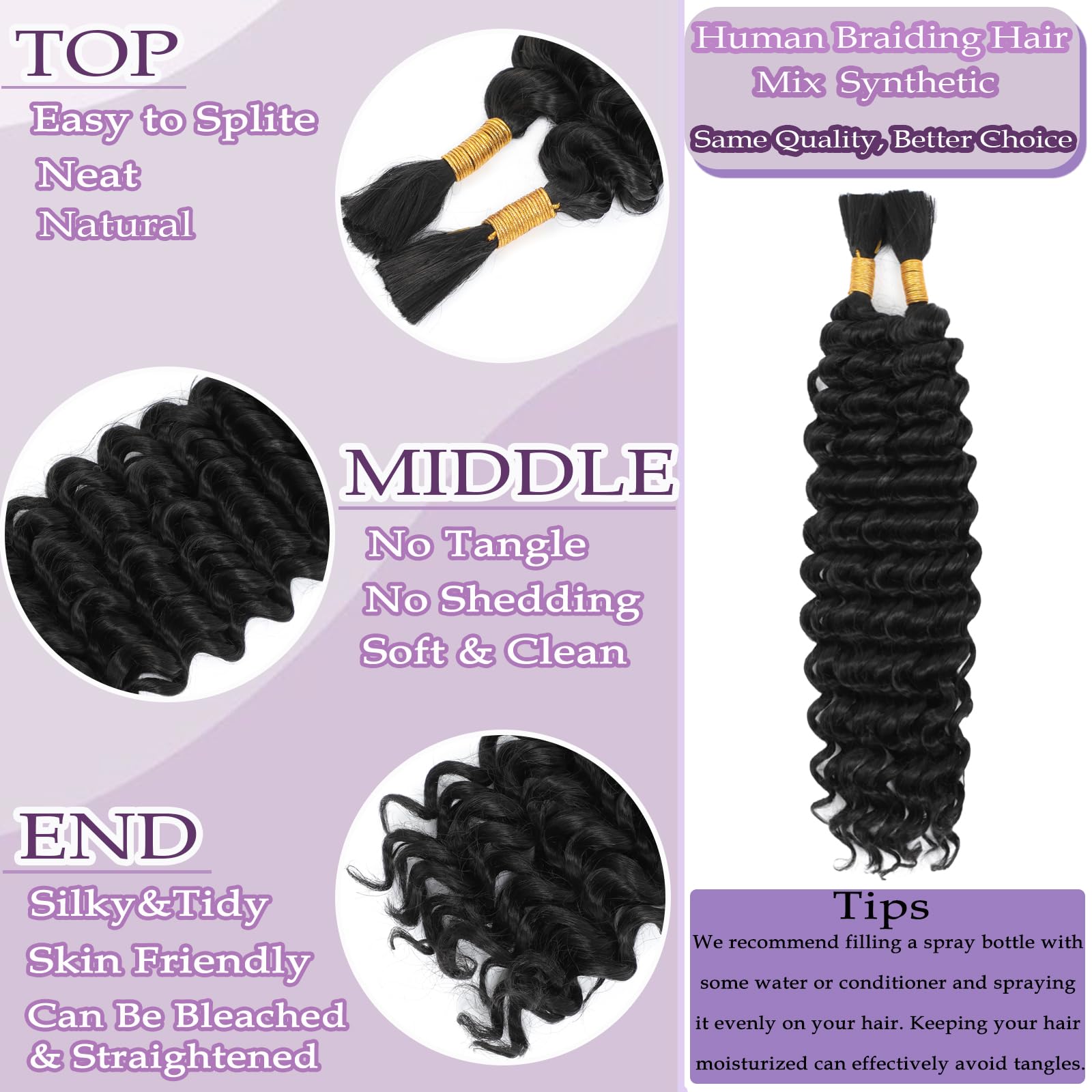 WIGICD 20inch deep wave bulk braiding hair pack for fuller, thicker braids.