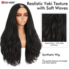 WIGNEE 26in Wavy Yaki U Part Wig model back shows full length