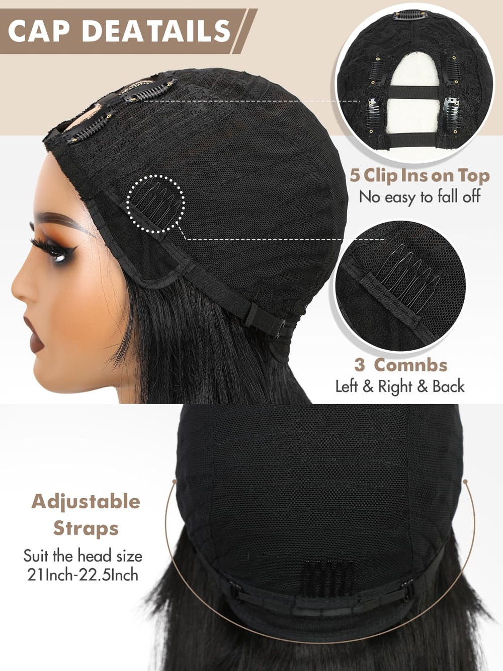 WIGNEE long straight U part wig clip-in parts for secure styling.