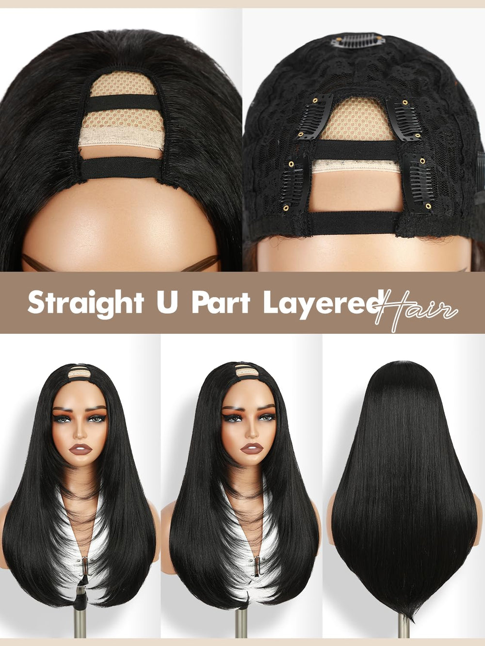 WIGNEE long straight U part wig close-up hairline detail for realism.