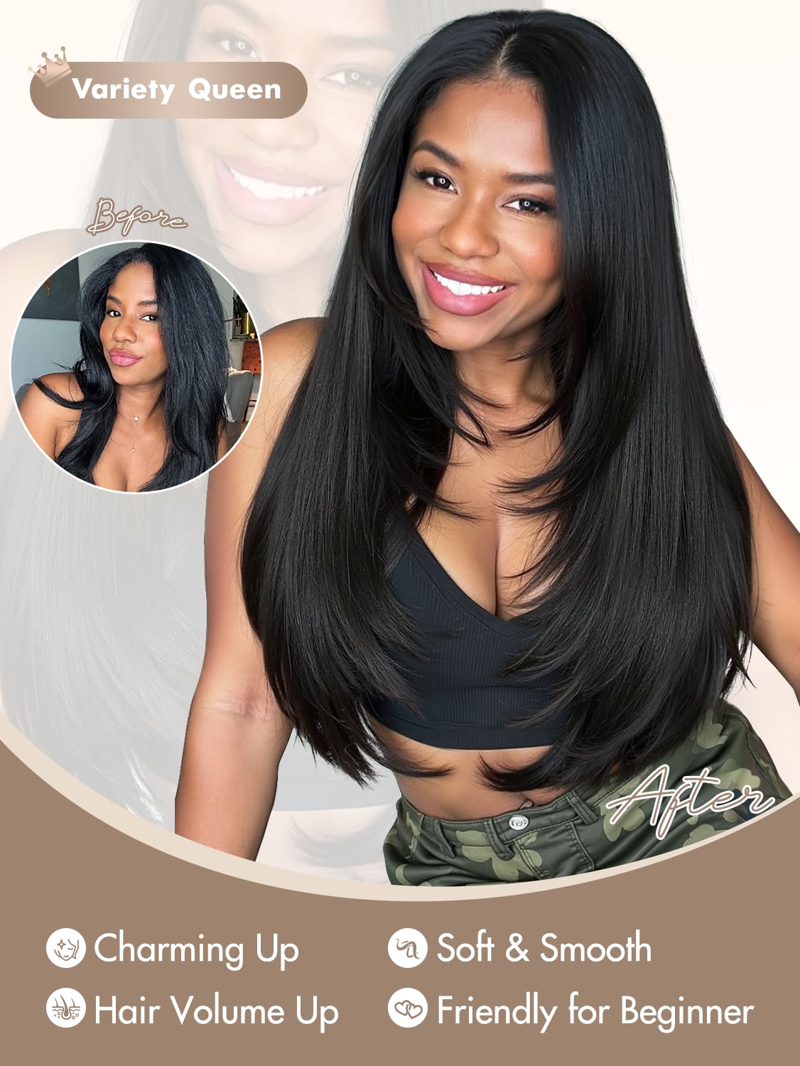 WIGNEE long straight U part wig length 24in for dramatic looks.