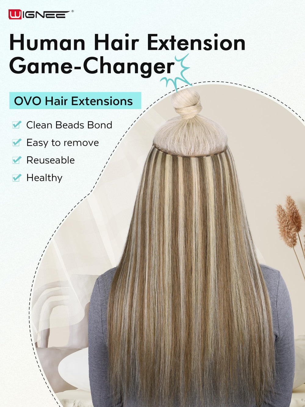 WIGNEE blonde ombre extensions for length and light-reflecting shine.