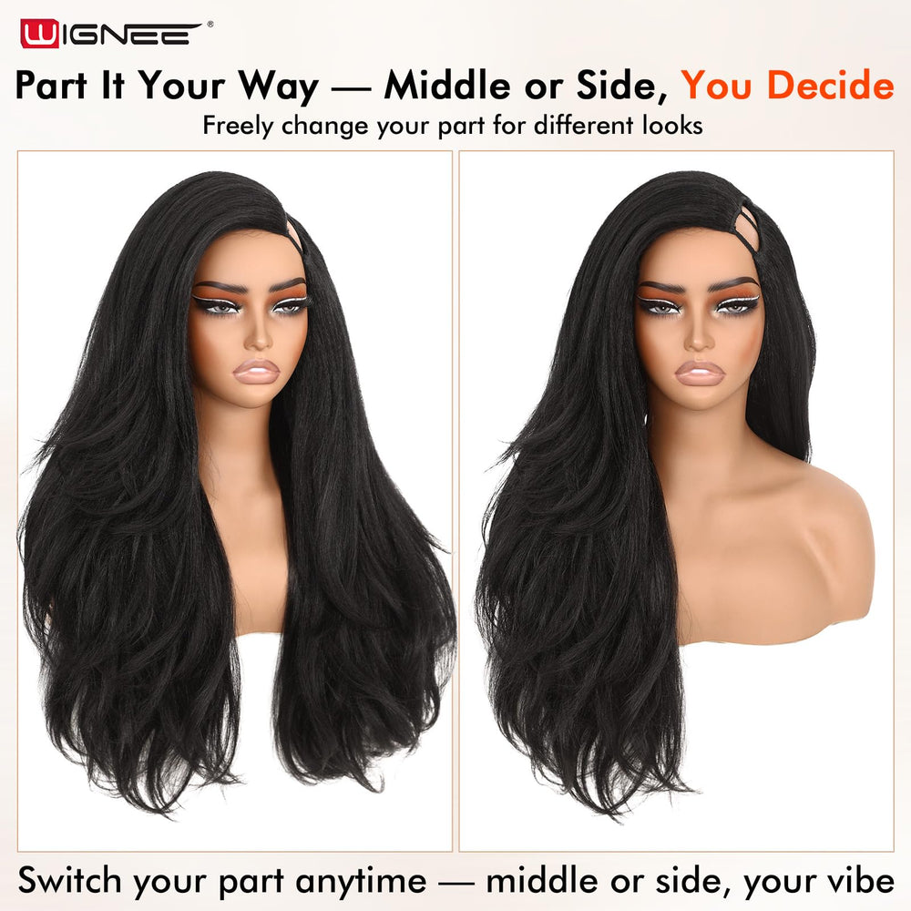 WIGNEE Wavy Yaki texture closeup highlights relaxed hair texture