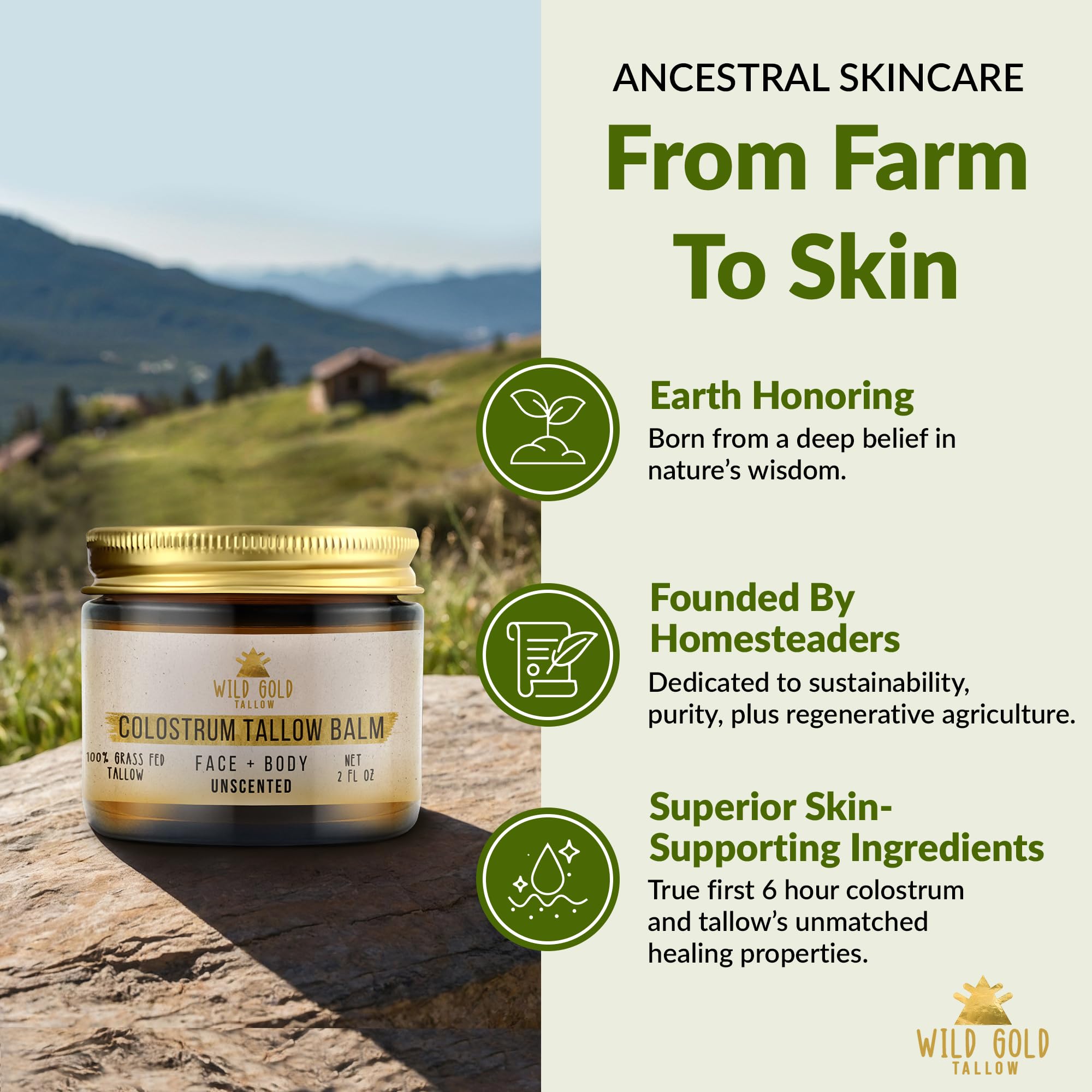 Wild Gold Tallow Balm applied to the face for smooth, comfortable hydration