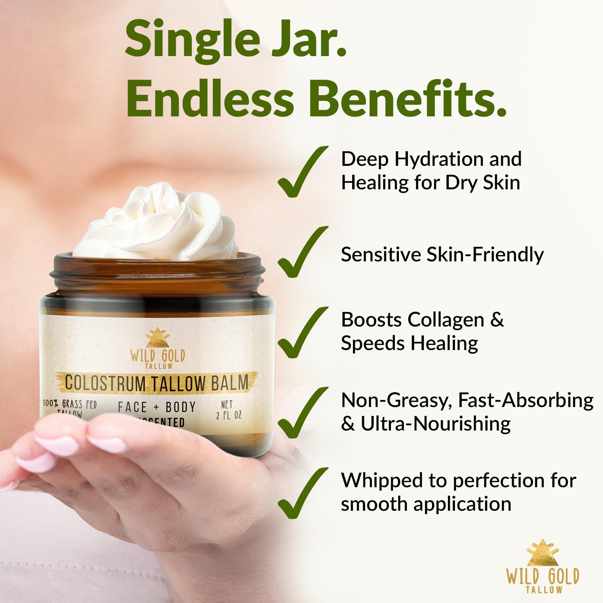 Hands applying Wild Gold Tallow Balm, illustrating non-sticky finish