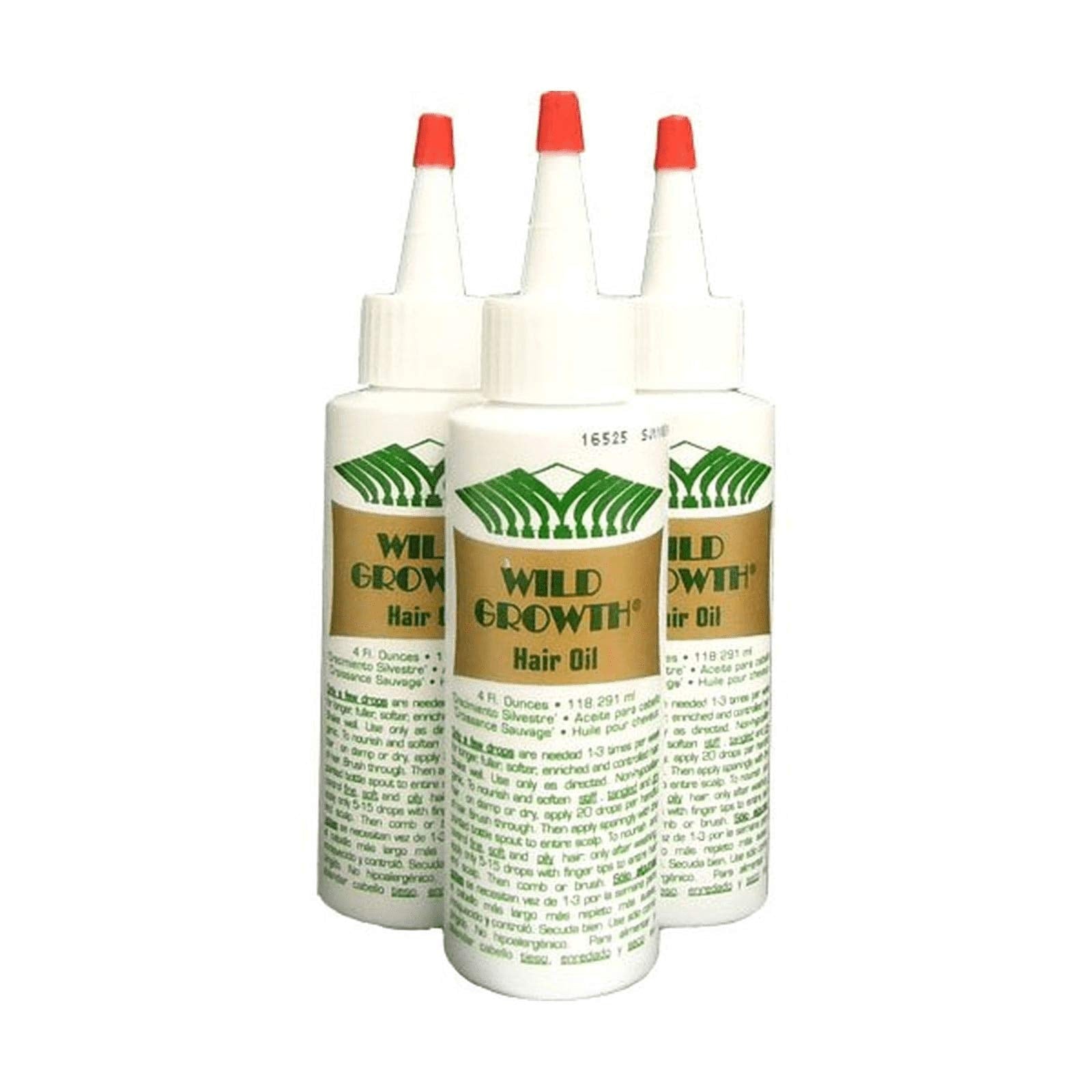 Wild Growth Hair Oil 3pcs bottle with conditioning and detangling cues.