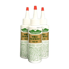 Wild Growth Hair Oil 3pcs bottle with conditioning and detangling cues.