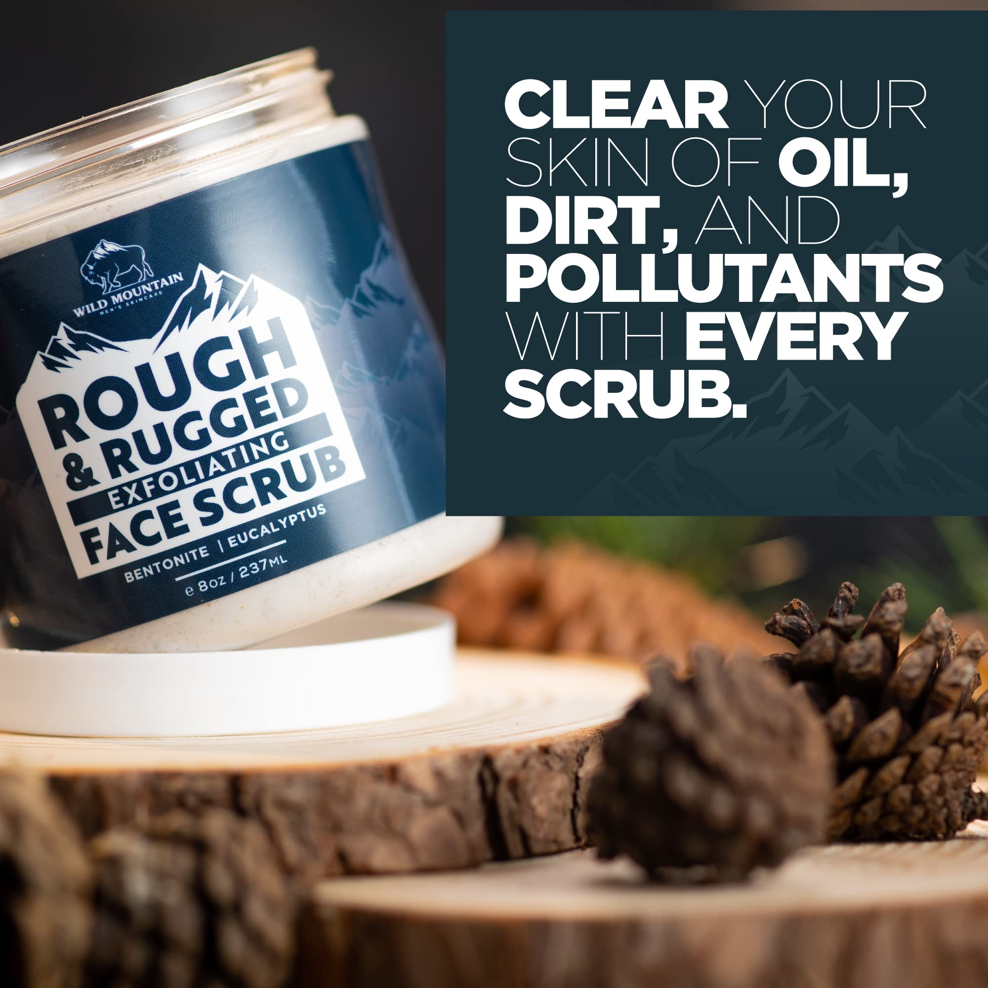 Wild Mountain Kaolin clay texture closeup emphasizes gentle skin refinement.