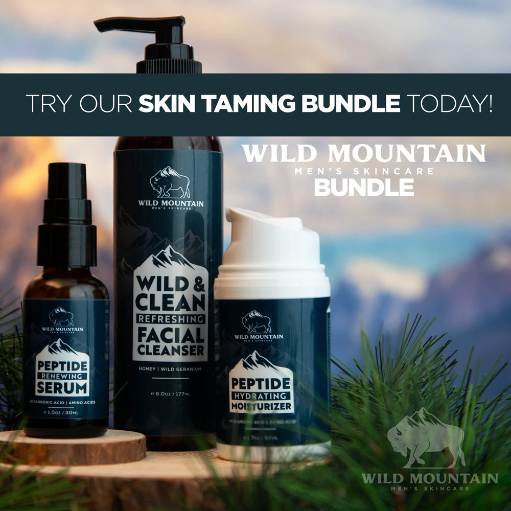 Wild Mountain Rough and Rugged packaging on shelf signals rugged daily facial care.