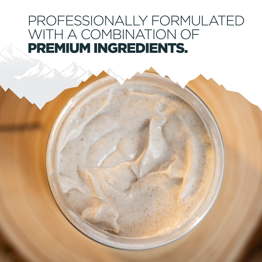 Wild Mountain Rough and Rugged Face Scrub lathers to reveal smoother skin.