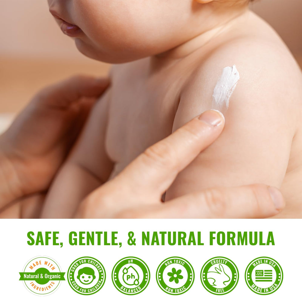 Wild Naturals Baby Eczema Cream application demonstrates easy diaper-area or face rub