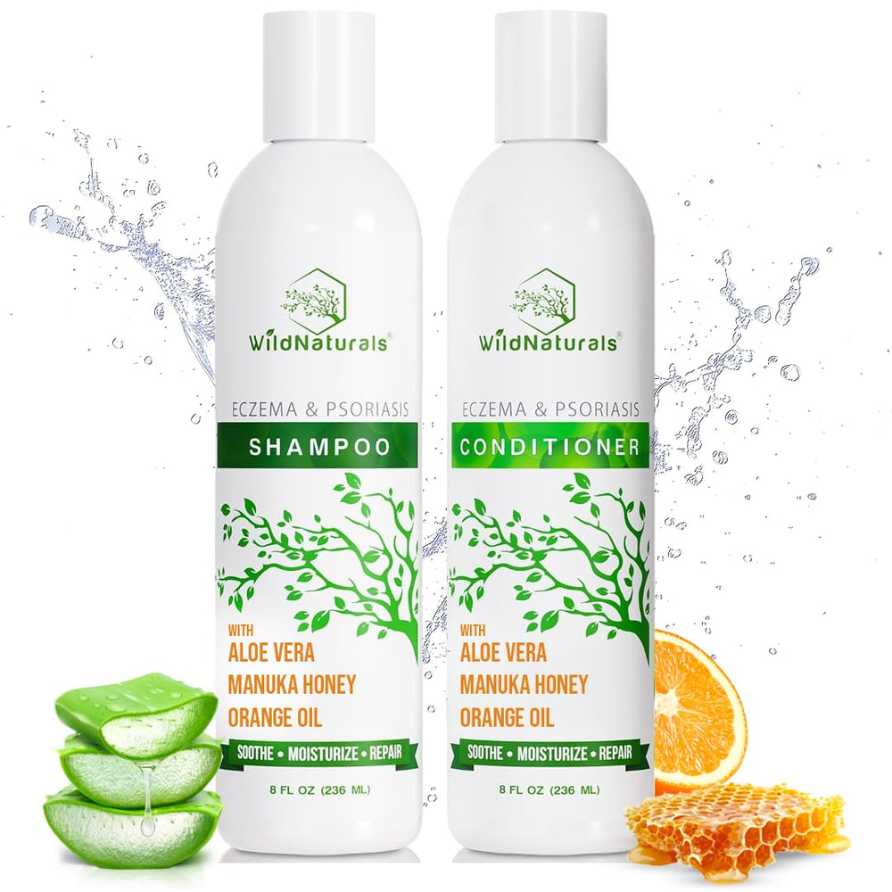 Wild Naturals Eczema Psoriasis Shampoo bottle pour for soothing scalp relief