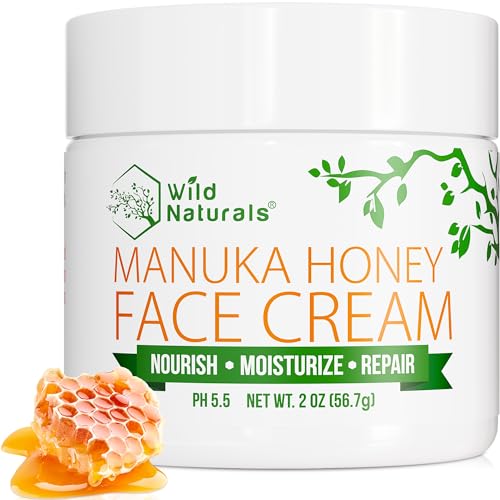 Wild Naturals Manuka Honey Face Cream jar showcasing rich, creamy moisturizer for dry skin and soothing relief.