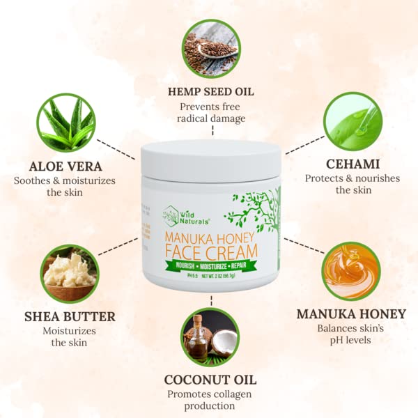 Wild Naturals Manuka Honey Face Cream texture close-up, showing smooth, non-greasy finish.