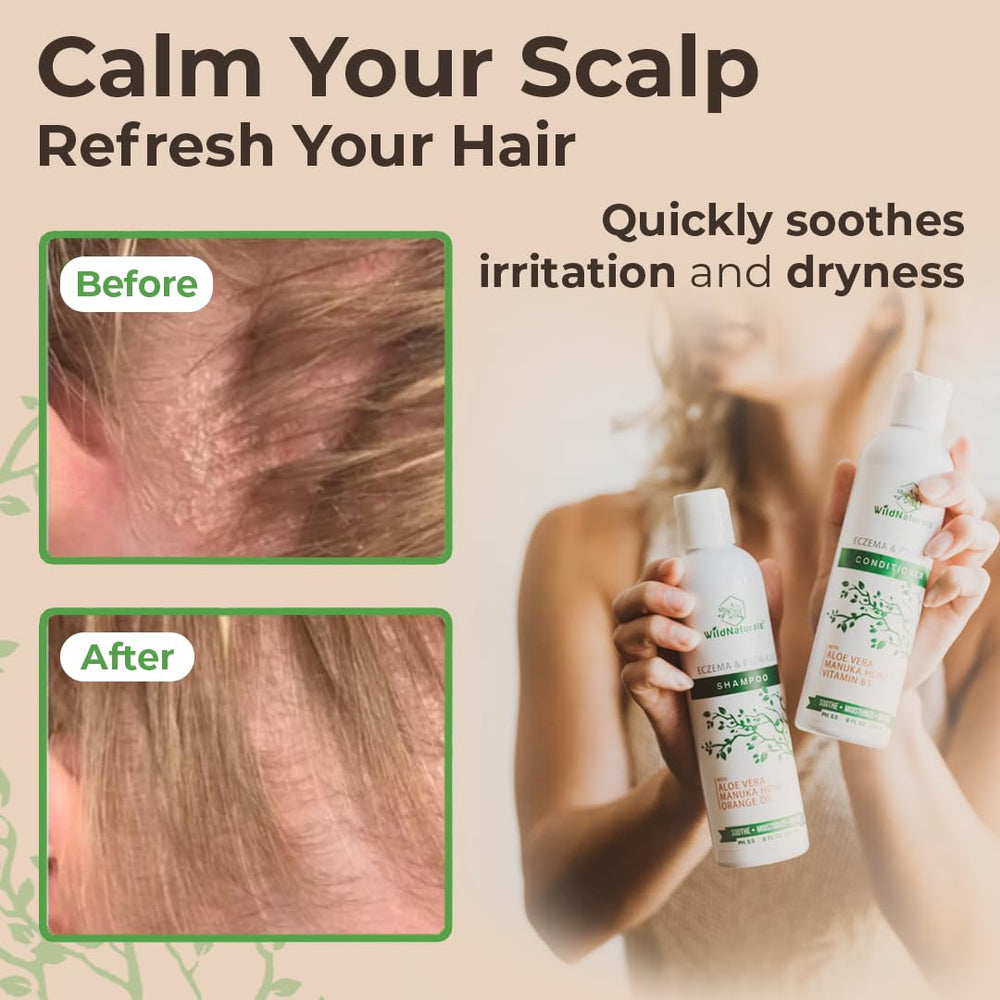 Shampoo and conditioner packaging shown together by Wild Naturals