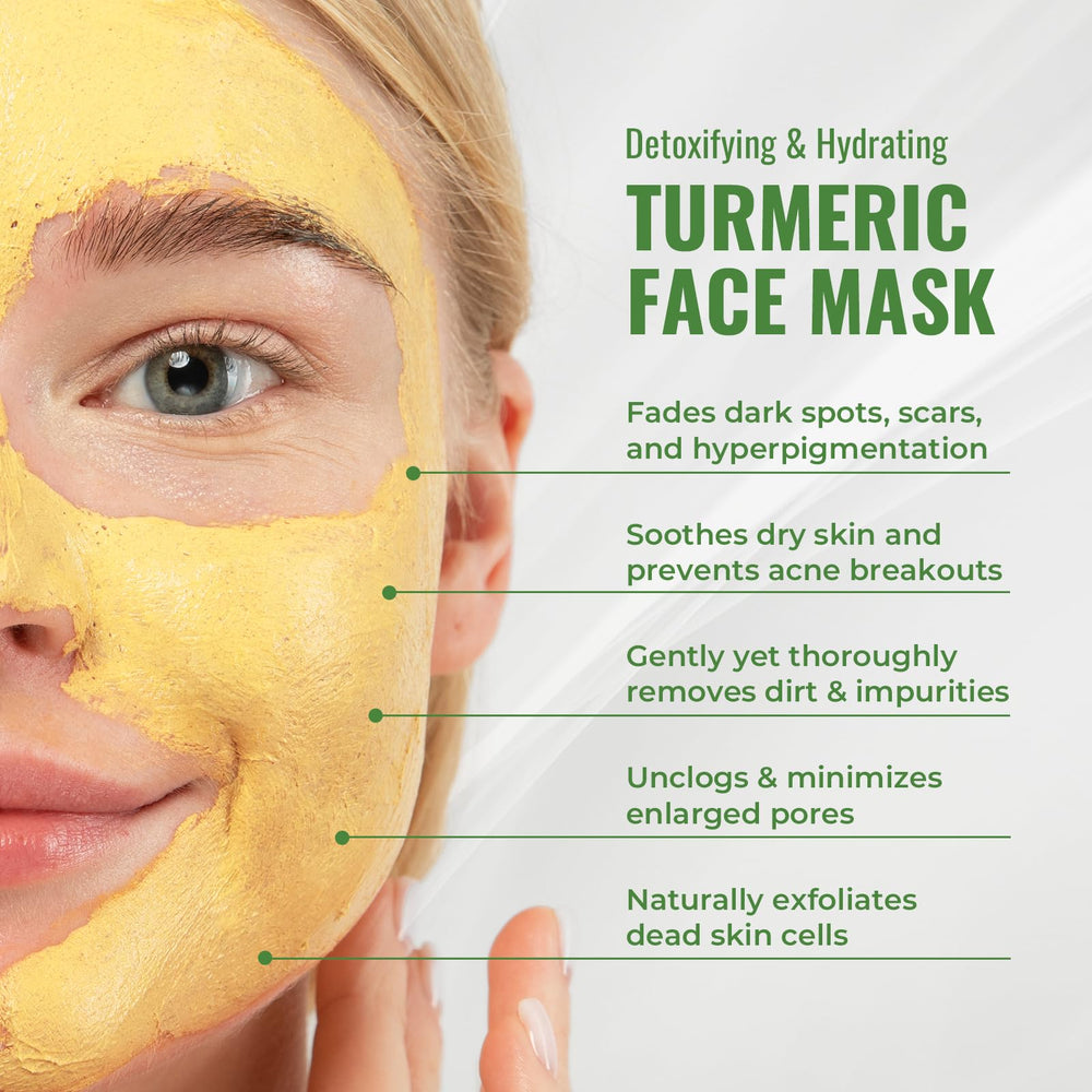 Wild Naturals Turmeric Clay Mask spread on face highlighting even-toned potential