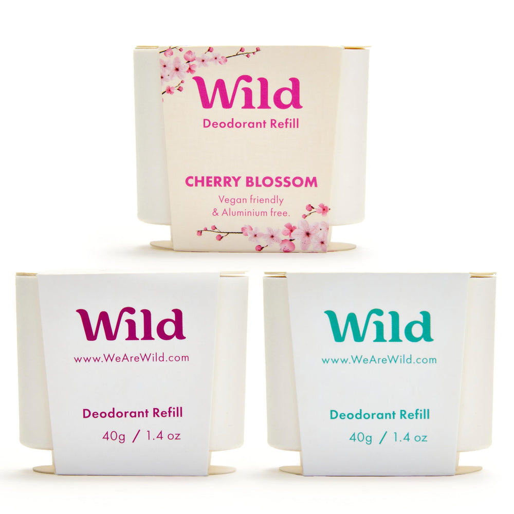 Wild refillable deodorant pack Fresh Cotton Sea Salt highlights a clean, long-lasting scent experience.