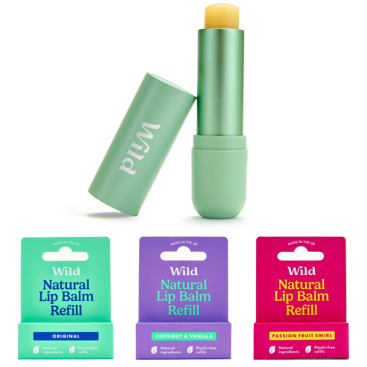 Wild lip balm starter kit with sage green case for travel and reduced plastic