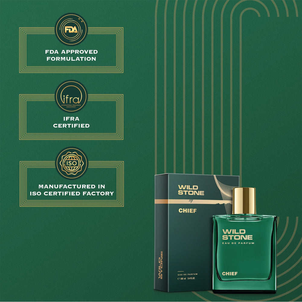 Wild Stone Chief EDP aquatic and green notes enhance a fresh, versatile scent.